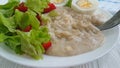 Oatmeal egg salad porridge fork, slow motion