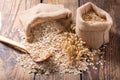 oatmeal flakes, grains and ears of oat Royalty Free Stock Photo