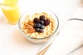 Oatmeal and fresh fruit breakfast; healthy eating concept Royalty Free Stock Photo