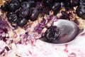 Oatmeal and Frozen Blueberries on Spoon Royalty Free Stock Photo