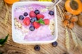 Oatmeal with fruits forest fruits and yogurt