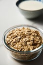 Oatmeal in a glass bowl. breakfast meal