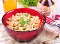 Oatmeal with green peas, olive oil, sea salt and garlic