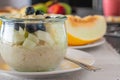 Oatmeal with honey melon and blueberries Royalty Free Stock Photo