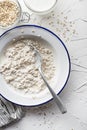 Oatmeal plate with fresh milk