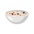Oatmeal porridge with fresh blueberry and pieces of strawberry in ceramic bowl. Healthy breakfast. Flat vector for Royalty Free Stock Photo