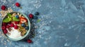 Oatmeal porridge with fruit and berries in bowl, homemade healthy breakfast Royalty Free Stock Photo