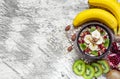 Oatmeal porridge with fruits and nuts. healthy breakfast Royalty Free Stock Photo