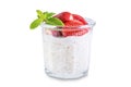 Oatmeal porridge with milk and fresh strawberries in a glass on a white isolated background Royalty Free Stock Photo