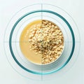 Oatmeal Preparation in Glass Bowl with Liquid on White Surface Royalty Free Stock Photo