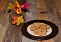 Oatmeal raisin cookies with autumn decor Royalty Free Stock Photo