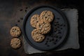 Oatmeal Raisin Cookies On Black Matte Plate. Generative AI