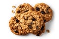 Oatmeal Raisin Cookies Vegetarian Dessert On White Background, Top View. Generative AI