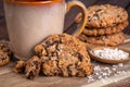 Oatmeal Raisin Nut Cookie Pieces With Coffee Cup Royalty Free Stock Photo