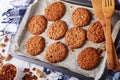 Oatmeal raisin and peanut Cookies, close-up Royalty Free Stock Photo
