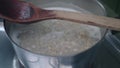 Close up video of making oatmeal porridge.