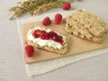 Oats crispbread with raspberry jam Royalty Free Stock Photo