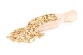 Oats flakes pile in wood spoon on white Royalty Free Stock Photo