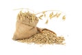 Oats grains in burlap bag over white background Royalty Free Stock Photo