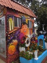 Oaxaca, Mexico November 1st, 2019: Cemetery grave decorated for Day of The Dead Celebrations