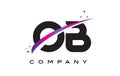 OB O B Black Letter Logo Design with Purple Magenta Swoosh