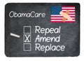 Obamacare concept using chalk on slate blackboard