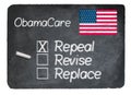 Obamacare concept using chalk on slate blackboard