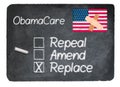 Obamacare concept using chalk on slate blackboard