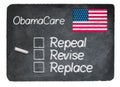 Obamacare concept using chalk on slate blackboard