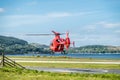 Oban Scotland - May 17 2017: Red Air ambulance starting to fly back to Ireland