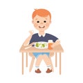 Obedient Boy with Good Breeding at Kitchen Table Eating Healthy Breakfast Vector Illustration Royalty Free Stock Photo