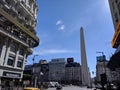 Obelisk in Argentina seen from the street, typical buildings of Buenos Aires, Argentina