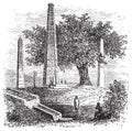 Obelisk of Axum or Rome Stele, in Tigray Region, Ethiopia, during the 1890s vintage engraving Royalty Free Stock Photo