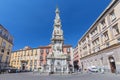 Obelisk Guglia of the Immaculate Virgin on Piazza Gesu Nuovo in Naples Napoli, Italy Royalty Free Stock Photo