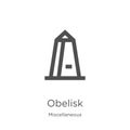 obelisk icon vector from miscellaneous collection. Thin line obelisk outline icon vector illustration. Outline, thin line obelisk