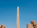 Obelisk at Karnak Temple with Egyptian hieroglyphs and ancient drawings. Luxor, Egypt Royalty Free Stock Photo