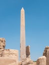 Obelisk at Karnak Temple with Egyptian hieroglyphs and ancient drawings. Luxor, Egypt. Vertical Royalty Free Stock Photo