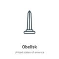 Obelisk outline vector icon. Thin line black obelisk icon, flat vector simple element illustration from editable united states of