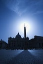 Obelisk in St Peters Square Backlit by the Sun