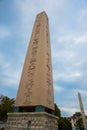 The Obelisk of Theodosius, an ancient Egyptian obelisk in the Hippodrome of Constantinople. SultanAhmet Square. Istanbul, Turkey Royalty Free Stock Photo