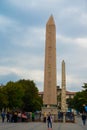 The Obelisk of Theodosius, an ancient Egyptian obelisk in the Hippodrome of Constantinople. SultanAhmet Square. Istanbul, Turkey Royalty Free Stock Photo