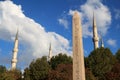 The Obelisk of Theodosius and Blue Mosque Towers in Istanbul Royalty Free Stock Photo