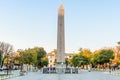 Obelisk of Theodosius Egyptian Obelisk near Blue Mosque in the ancient Hippodrome in the morning under golden sunlight in Royalty Free Stock Photo