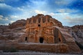 Obelisk Tomb and Bab as-Siq Triclinium , stone rock historic sight in Petra. Travel Jordan, Arabia holiday. Evening light in