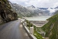 Oberaar panoramic mountain road and glacier in Switzerland in Alps Royalty Free Stock Photo