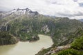 Oberaar panoramic mountain road and glacier in Switzerland in Alps Royalty Free Stock Photo
