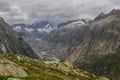 Oberaar panoramic mountain road and glacier in Switzerland in Alps Royalty Free Stock Photo