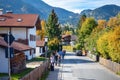 OBERAMMERGAU, GERMANY - OKTOBER 09, 2018: People on a street in a village in Germany in the autumn in the Alps