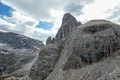 Oberbachernspitze - A close up view on a massive, high and desolated mountain wall in Italian Dolomites