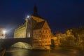 Obere bridge (brÃÂ¼cke) and Altes Rathaus at night in Bamberg